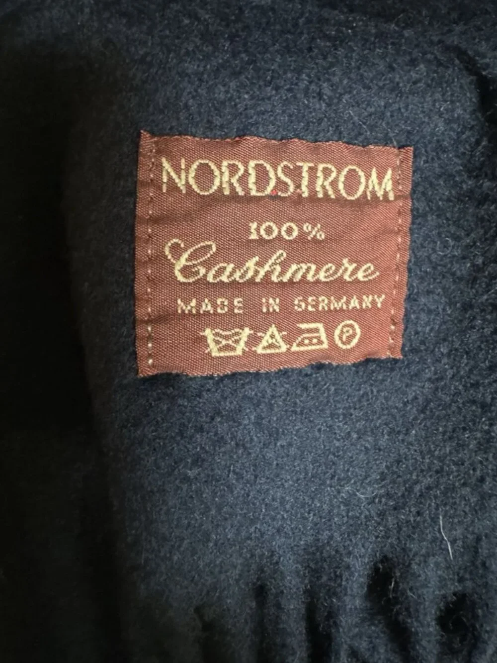 Nordstrom 100% Cashmere Navy Fringe Scarf Made in Germany Soft 62”
